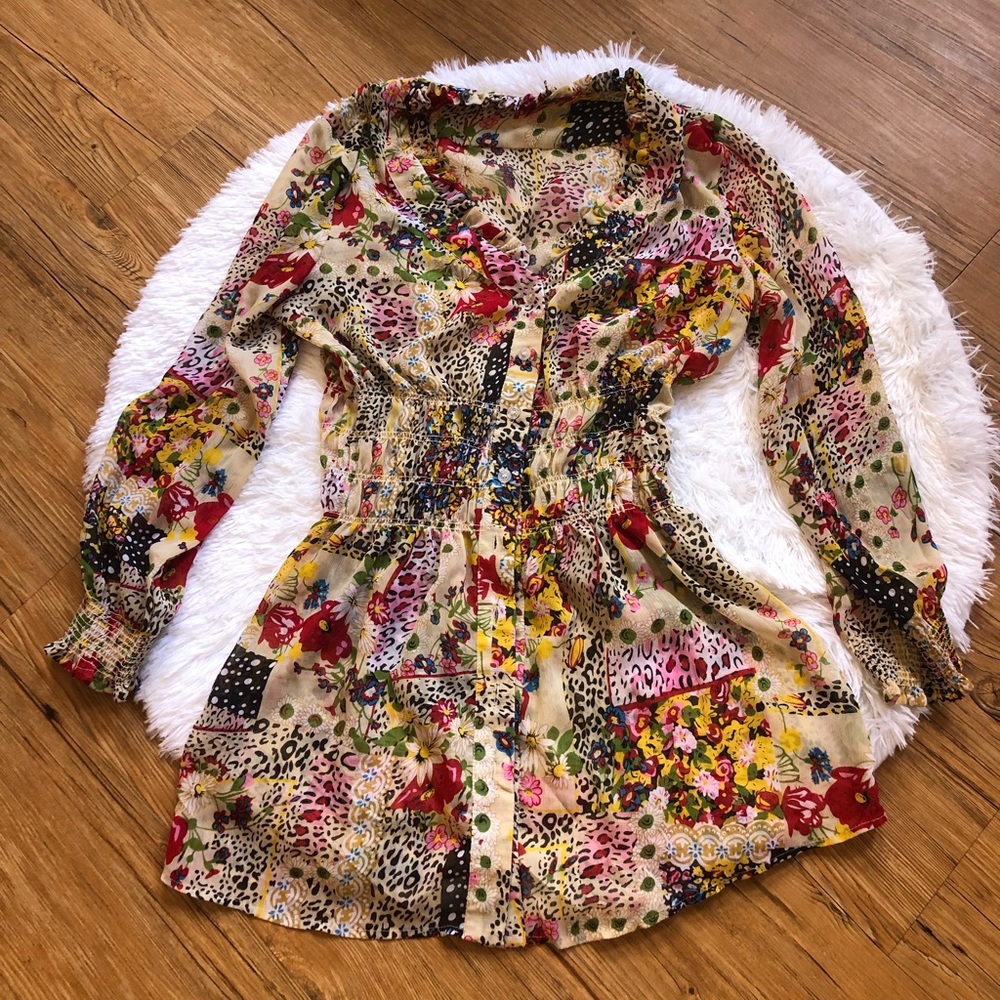 Boho Sheer Floral/Leopard Top